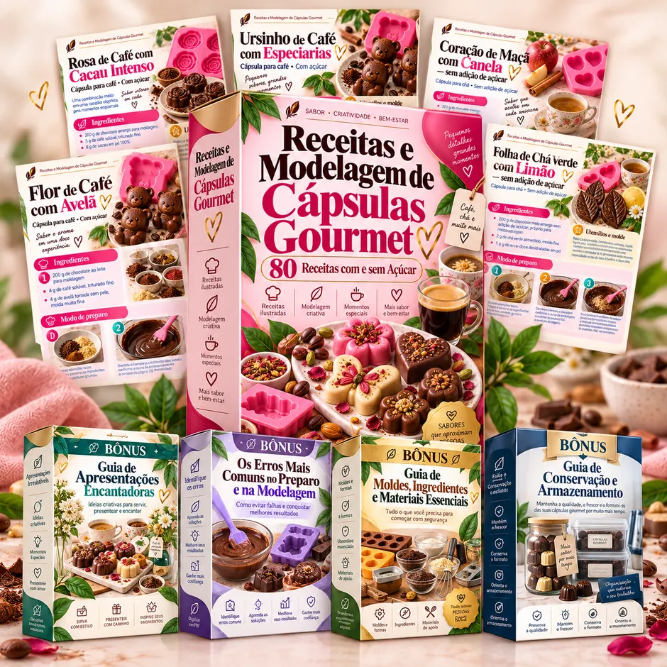 Receitas e Modelagem de Cápsulas Gourmet: kit digital com receitas ilustradas e quatro bônus